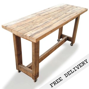 Solid Timber Kitchen Island High Bench Bar Table W Wheels Natural Image Is Loading Solid Timber Kitchen Island High Bench Bar Table