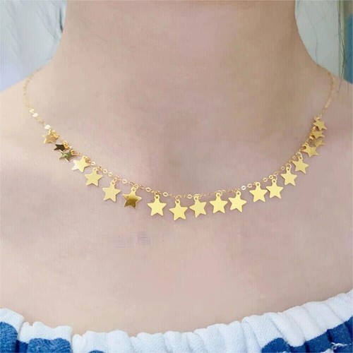 18K Yellow Gold Womens Lucky Star Charm O Chain Link Necklace 17.3\"L - Picture 5 of 5