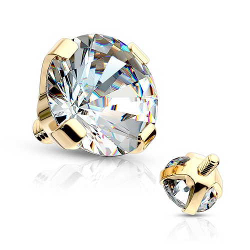 Dermal Top Internally Threaded with Round Prong Set Gem 14 Karat Solid Gold - Picture 3 of 3