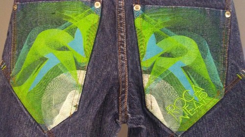 Rocawear Blue Denim Logo Unisex shorts size 12 Embroidered Jean Shorts - Picture 3 of 6