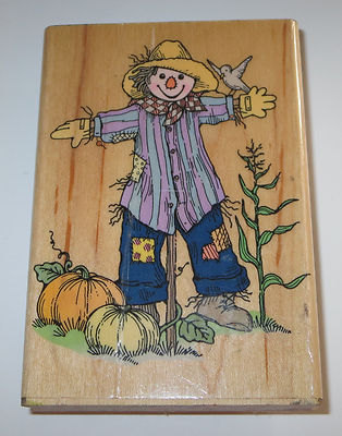 FALL SCARECROW Pumpkin Field Barn Wood Mounted Rubber Stamp NORTHWOODS O9843 New