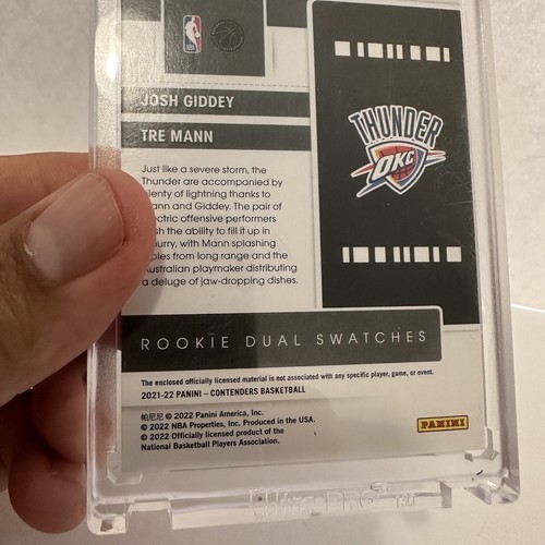 Josh Giddey Tre Man 2021-22 Panini Contenders - Doble Muestras Boleto de Novato RC - Imagen 3 de 5