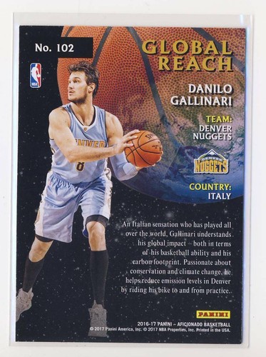 2016-17 Panini Aficionado #102 Danilo Gallinari/Global Reach Denver Nuggets BX4 - Imagen 2 de 2