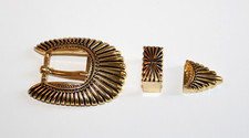 Vintage NOS Tandy Leather R.O.C. 3/4" Gold Plate 3 PC Ranger Belt Buckle Set
