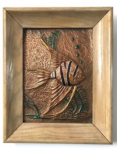 Vtg Art Nautical Aquatic Angel Fish Hanging Copper Wall Art Decor Signed 12 X 15 Ebay