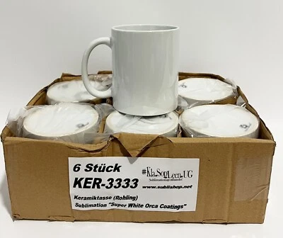6 Stk. Sublimationstasse für den Sublimationsdruck / Orca Coating "SUPER WHITE"