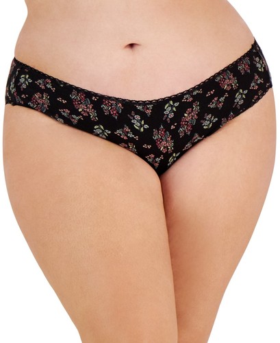 Charter Club X7066 Womens Pretty Cotton Bikini Underwear, Black Floral, 1X - Picture 2 of 3