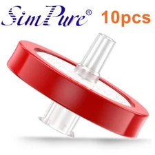 Simpure 10pcs PTFE Membrane Syringe Filters 0.45μm, 25mm Hydrophobic Non-sterile