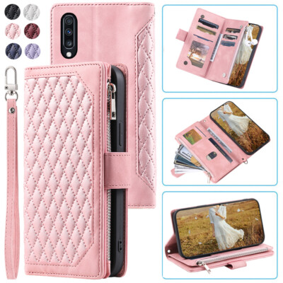 For Samsung Galaxy A70 Luxury Rhombic Wallet Case,Leather Zipper Flip Card Case