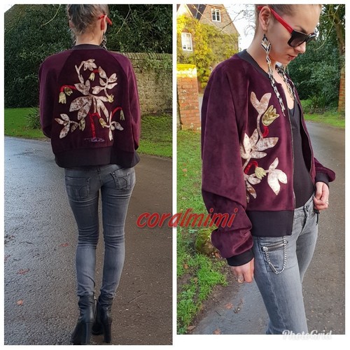 taglia New Floral ricamato L Velvet Zara Bomber SqCB4Aq