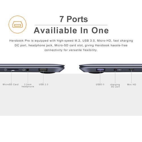 CHUWI 14.1in HeroBook Intel Core Laptop Computer 8G 256G Win11 Fullsize Keyboard - Zdjęcie 4 z 8