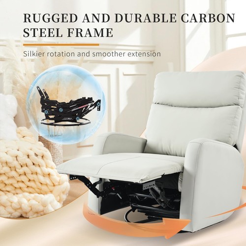 Swivel Rocker Recliner Chair 360° Rocking Nursery Chair PU Faux Leather Gray - Picture 5 of 7