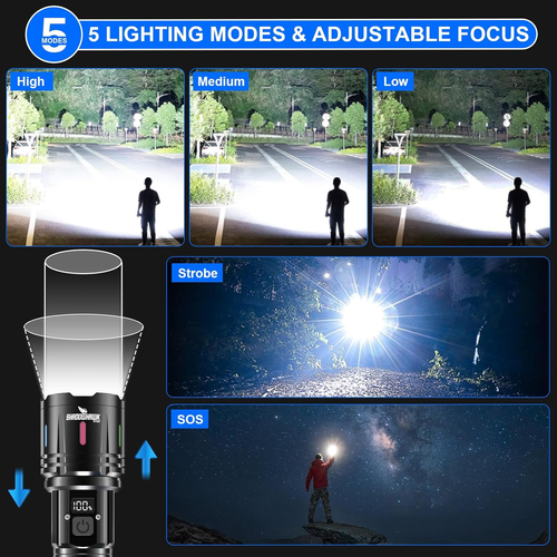 Shadowhawk Torce Alta Lumen Ricaricabile, 1000000 Lumen XHM90.2 Super Br - Foto 5 di 12