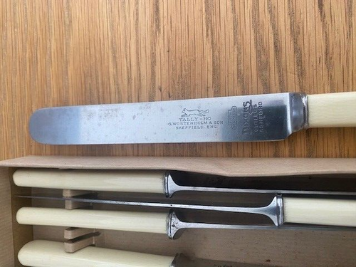 Vintage 6er Set unbenutzt Edwardian George Wostenholm Tally-Ho 9" Tafelmesser - Bild 2 von 2