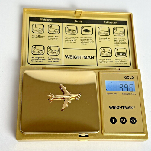 Ciondolo e collana aeroplano 3D vintage in oro giallo massiccio 14 carati | 6,1 g | scatola - Foto 17 di 19