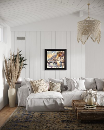 Black Framed Watercolour Marina Printed On Velvet Artwork - Picture 5 of 8