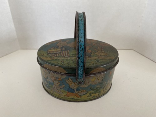 Vintage Peter Rabbit On Parade Tindeco Tin Can With Lid & Handle Easter Décor