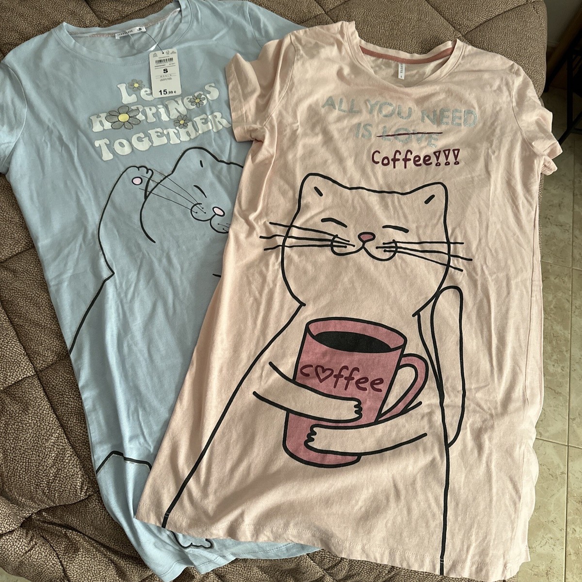 Set Pigiama Donna Estate Camicia Notte Terranova Gatto Gatti tg S Rosa Celeste eBay