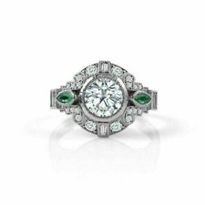 2.70 TCW Simulated Multi Shape White Sapphire  Green Emerald Halo Women's Ring