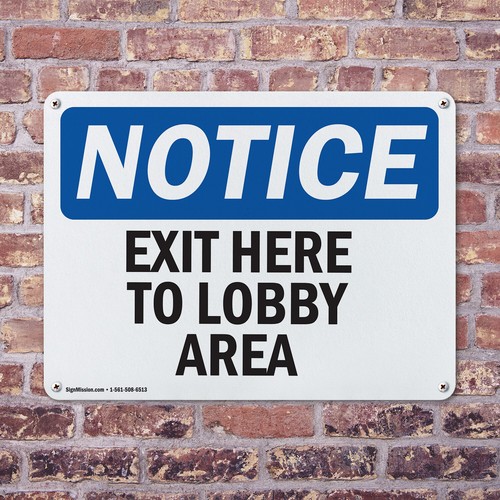 (2 Pack) Exit Here To Lobby Area OSHA Notice Sign Decal Metal Plastic - Bild 4 von 22