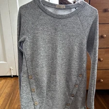 Pixi + Ivy Gray White Women’s M Buttons Elbow Brown Patches Cottage Core