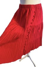 Vintage Cactus Flower Cherry Red Tiered Western Tiered Button Skirt USA made