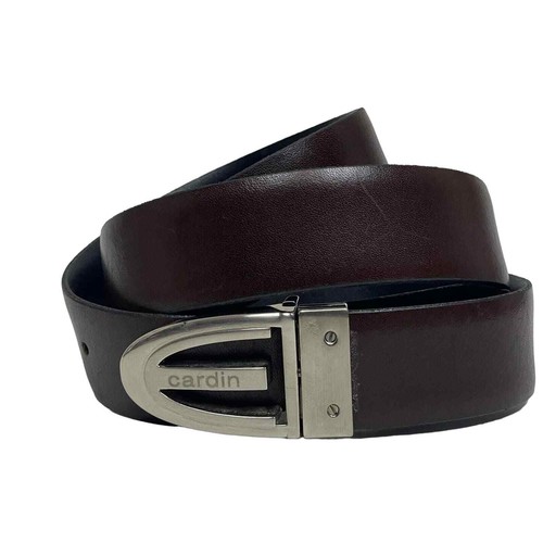 Vintage Pierre Cardin Logo Italy Leather Brown Black Reversible Buckle Belt - Picture 2 of 6