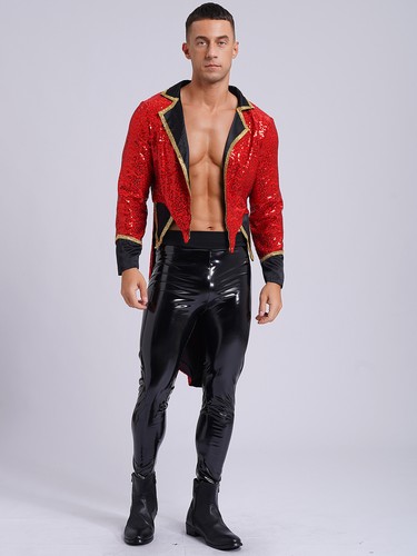 Herren Zirkus Ringmeister Kostüm Pailletten Frack Blazer Langarm Jacken - Bild 4 von 20