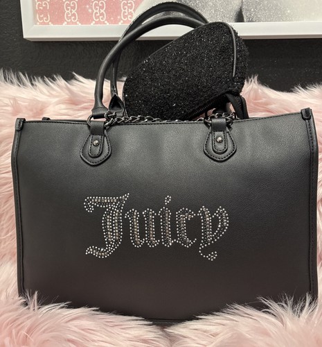 Juicy Couture Black Two In One Tote Shoulder Bag Pocketbook & Quilted Purse - Picture 15 of 21
