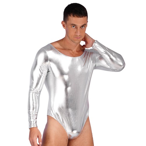 Herren Trikot Lange Ärmel Overall Glänzend Bodysuit Übung Einteiliger Bodycon DE - Bild 54 von 92