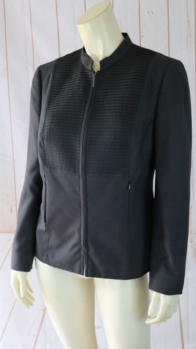 Worth Blazer 8 Womens Silk Zip Front Gray Decorative Pleat Bib Lined Half Collar - Picture 7 of 12