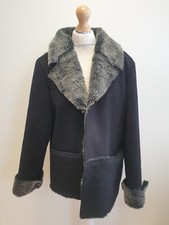 Tt645 Womens Elvi Black Hook Eye Faux Fur Collared Jacket Uk 16-18 Eu 44-46