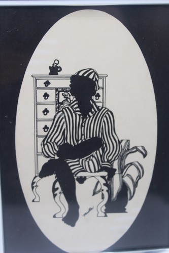 Vintage Pair of Framed Silhouette Wall Art Man & Woman Getting Dressed Sliver  - Picture 2 of 10