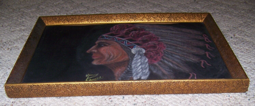 Indianer Indianerhäuptling. Original Gemälde, gerahmt, signiert - Bild 5 von 6