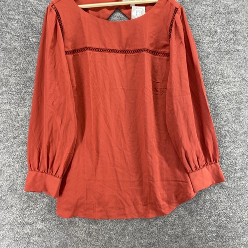New Loft Blouse Women 20 Plus Red Long Sleeve Round Neck Hook & Eye Casual Solid - Picture 4 of 10