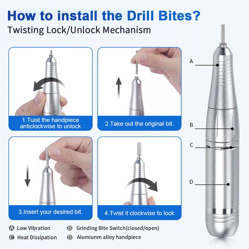 Electric Nail Drill Machine Portable Rechargeable Manicure Pedicure LCD 45000RPM - Picture 47 of 48