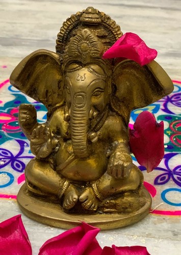 Lord Ganesha Brass Statue Vintage Religious Hindu God Figurine Home Decor Figure - Picture 1 of 10