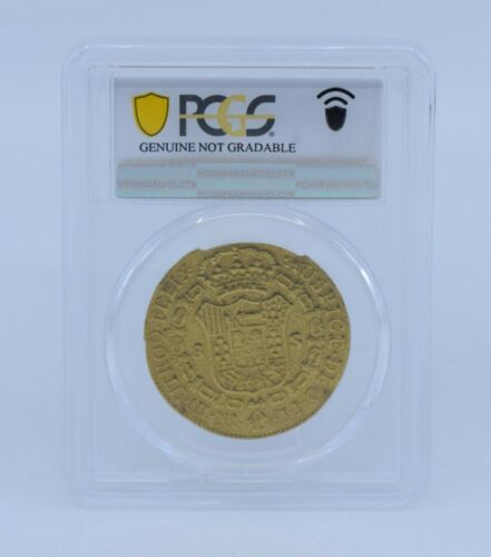 1798-NR JJ Colombia 8 Escudo Gold Coin PCGS Genuine - Foto 2 di 2