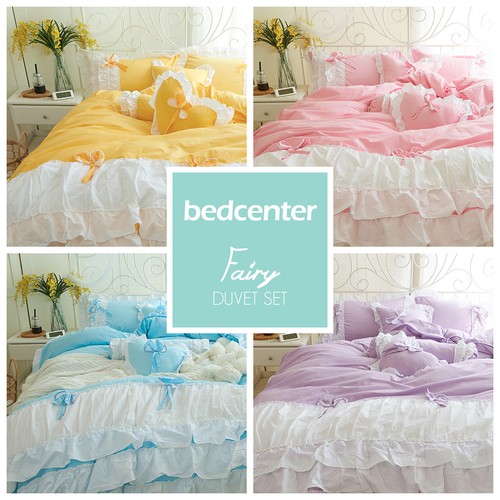 100% COTTON 4-PIECE FAIRY RUFFLE LACE DUVET COVER BEDDING SET TWIN QUEEN KING - Picture 1 of 20