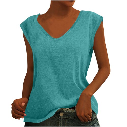 Einfarbige ärmellose Damen-Tanktops V-Ausschnitt lässig locker Sommer T-Shirts Tee - Bild 41 von 60
