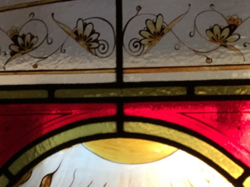 Antique Stained Glass Window Sun Solar Woman Flowing Blond Hair Hand Painted - Picture 20 of 22
