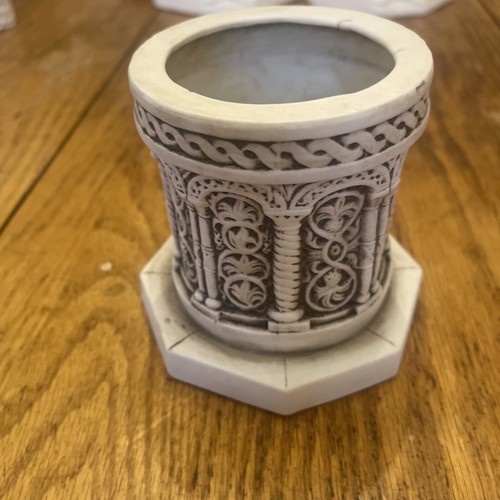 Small Flower Pot Holder Greek Architecture White/gray 4” Tall Opening 2.25” - Picture 9 of 9