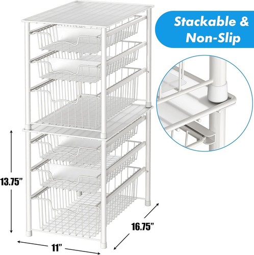3-Tier Stackable Sliding Basket Organizer - Elegant Storage Solution in White - Picture 5 of 8