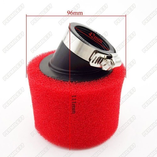 Red 42mm Angled Foam Pod Air Filter 125cc 140cc Pit Dirt Bike GY6 150cc Moped - Picture 2 of 5