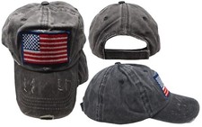 USA Flag Patch Blue Outline Grey Gray Distressed Washed Embroidered Hat Cap