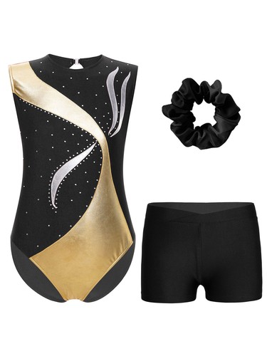 Girls Sets V-front Waistband Dancewear Gymnastics Outfit Figure Skating Shorts - Picture 7 of 43