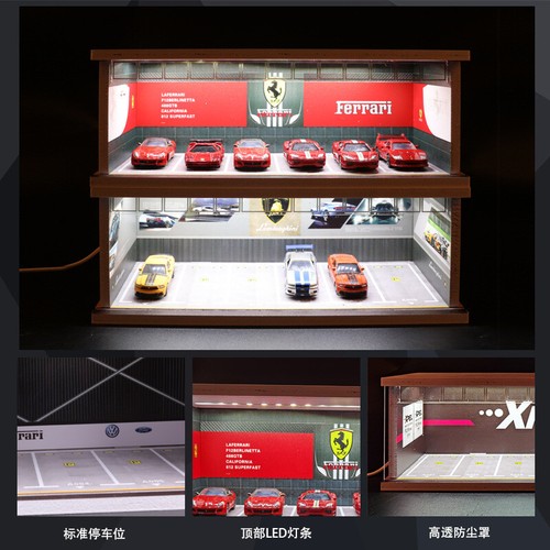 Diorama 1/64 Car Garage Model LED Light Parking Lot Scene Model Collection Gift