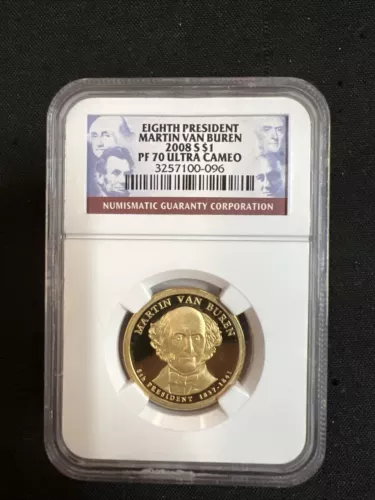 NGC PF 70 ULTRA CAMEO 2008 S EIGHTH PRESIDENT MARTIN VAN BUREN 1$ PROOF COIN!