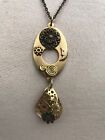 flower two teardrops artisan necklace Very unique gold tone moon &