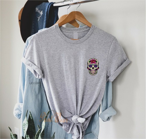 Mexican sugar skull - ladies t shirt cute hipster crew neck top black white grey - Picture 5 of 15
